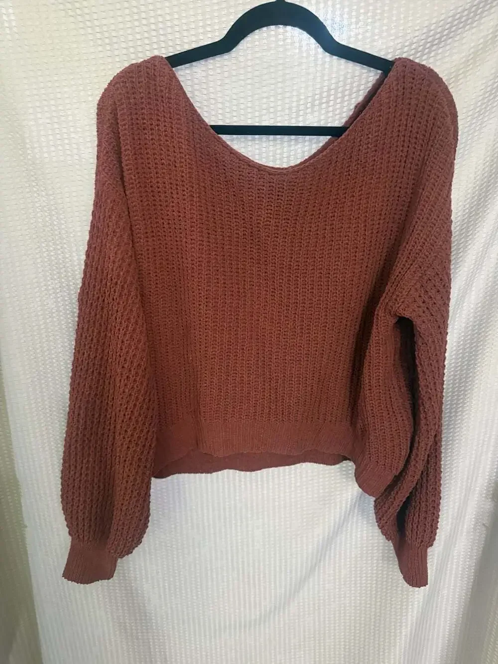 rue21 Rust Chunky Knit Cropped Balloon Sleeve Sweater Size M - Picture 1 of 2